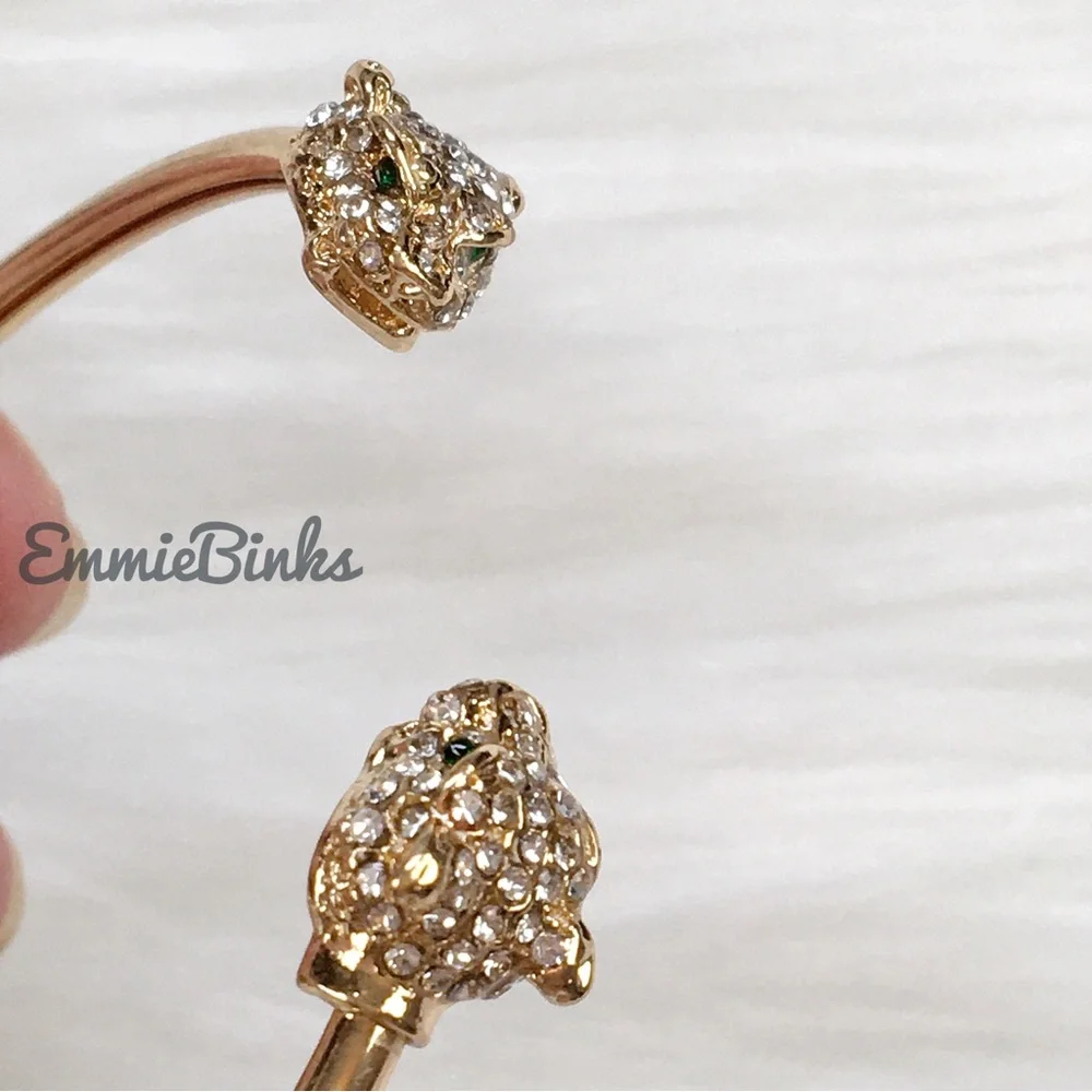 New Golden Dual Leopard Cuff Bangle Bracelet - Picture 5 of 16